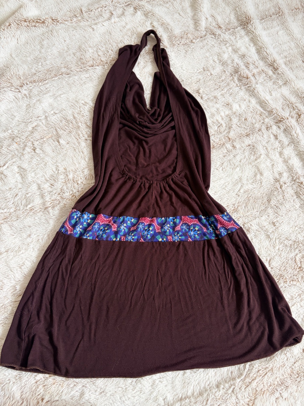 Rare Vintage Y2K Slinky Brown Halter Mini Dress Low Back Fairy Grunge Going Out - Picture 2 of 11